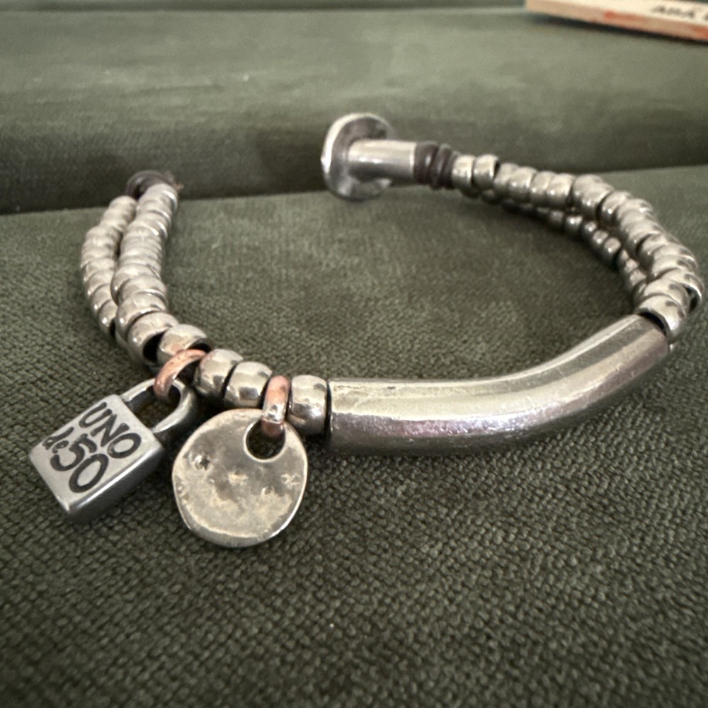 Uno de 50 Leather and Silver Plated Beads Bracelet 7" BROKEN LEATHER - Picture 4 of 4